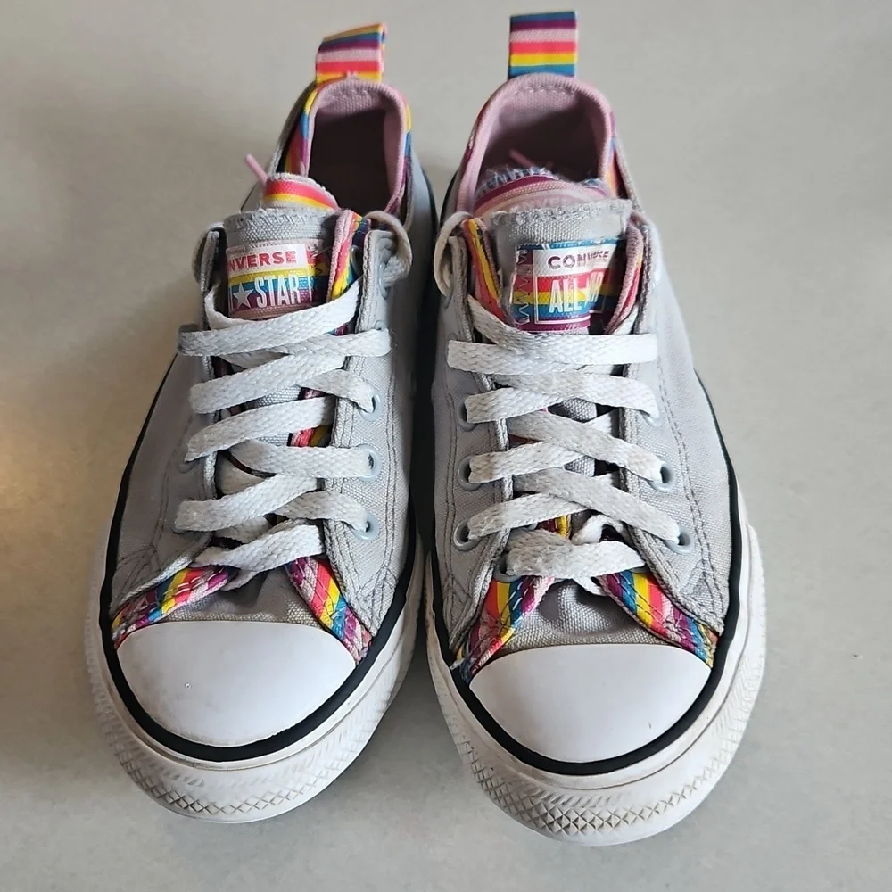 Rainbow Grey Double Tongue Converse Sneakers